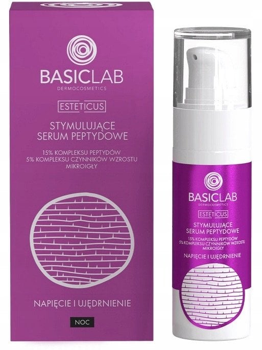 BASICLAB_Dermocosmetics Esteticus stymulujące serum peptydowe 15% peptydów, 5% kompleksu czynników wzrostu, mikroigły Napięcie i Ujędrnienie 30ml