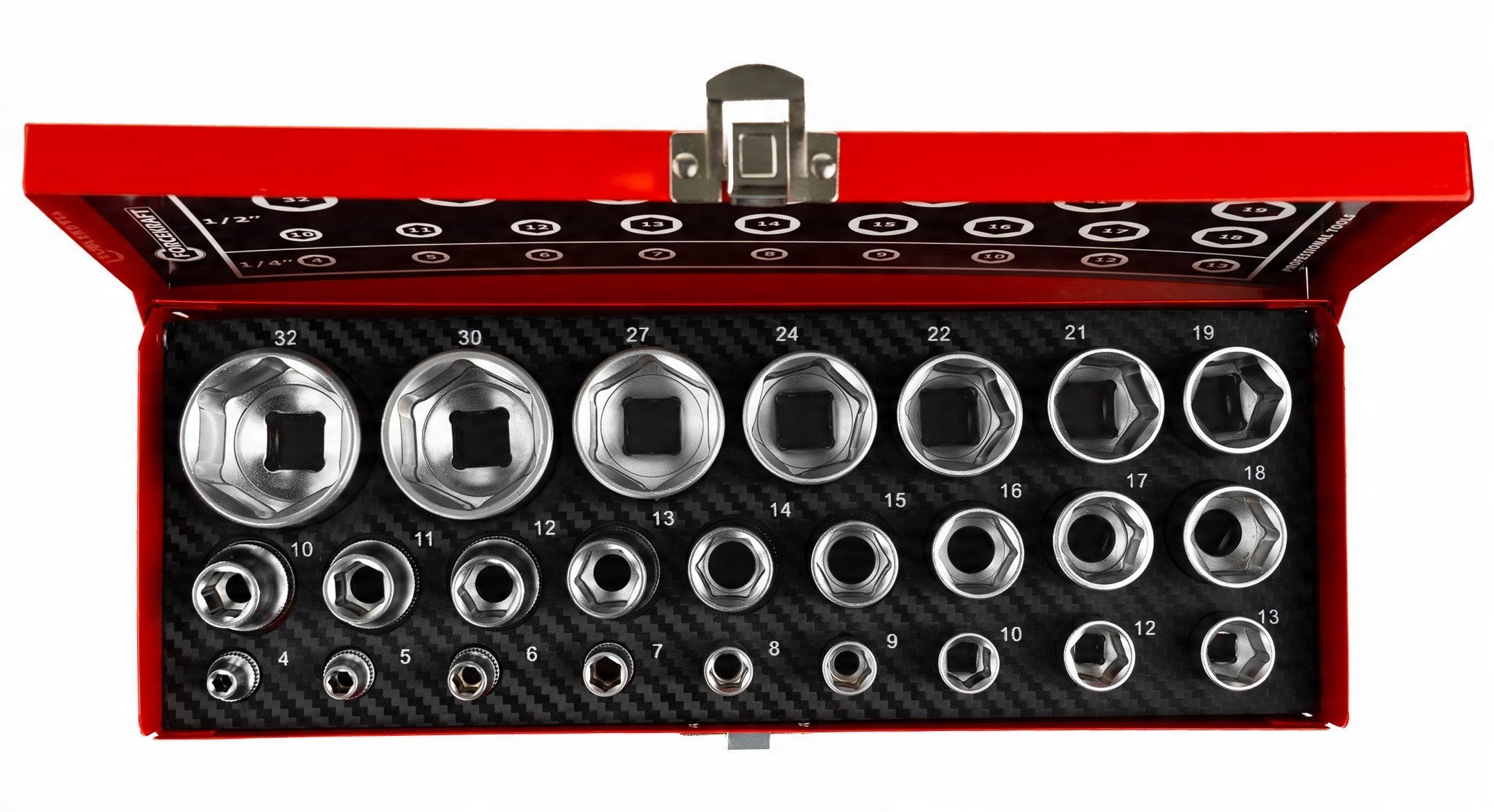 Zestaw nasadek 1/4" & 1/2" 25el. (4-32mm) (6-kątnych)