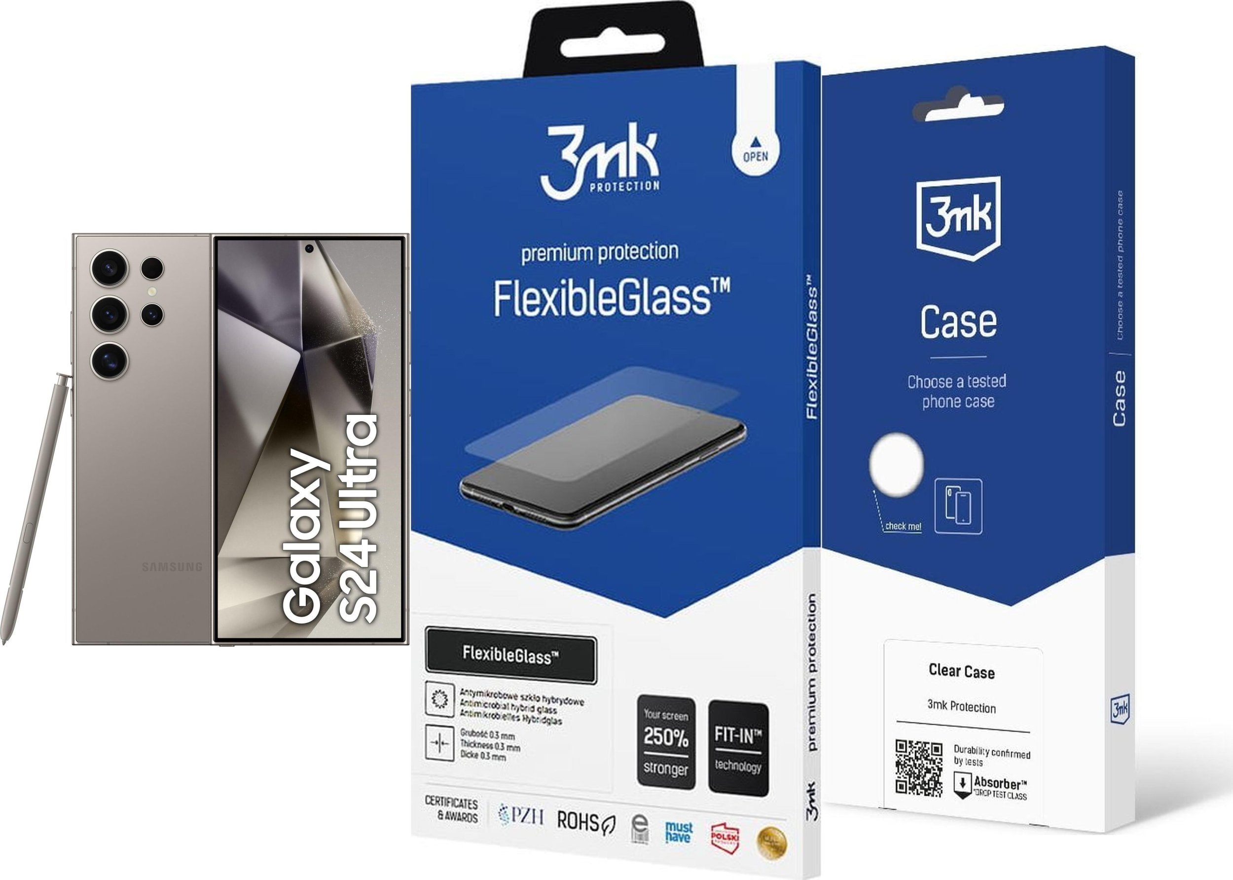 Smartfon Samsung Galaxy S24 Ultra 5G 12/256GB Szary (SM-S928BZTGEUE) + FlexibleGlass + Etui Clear Case