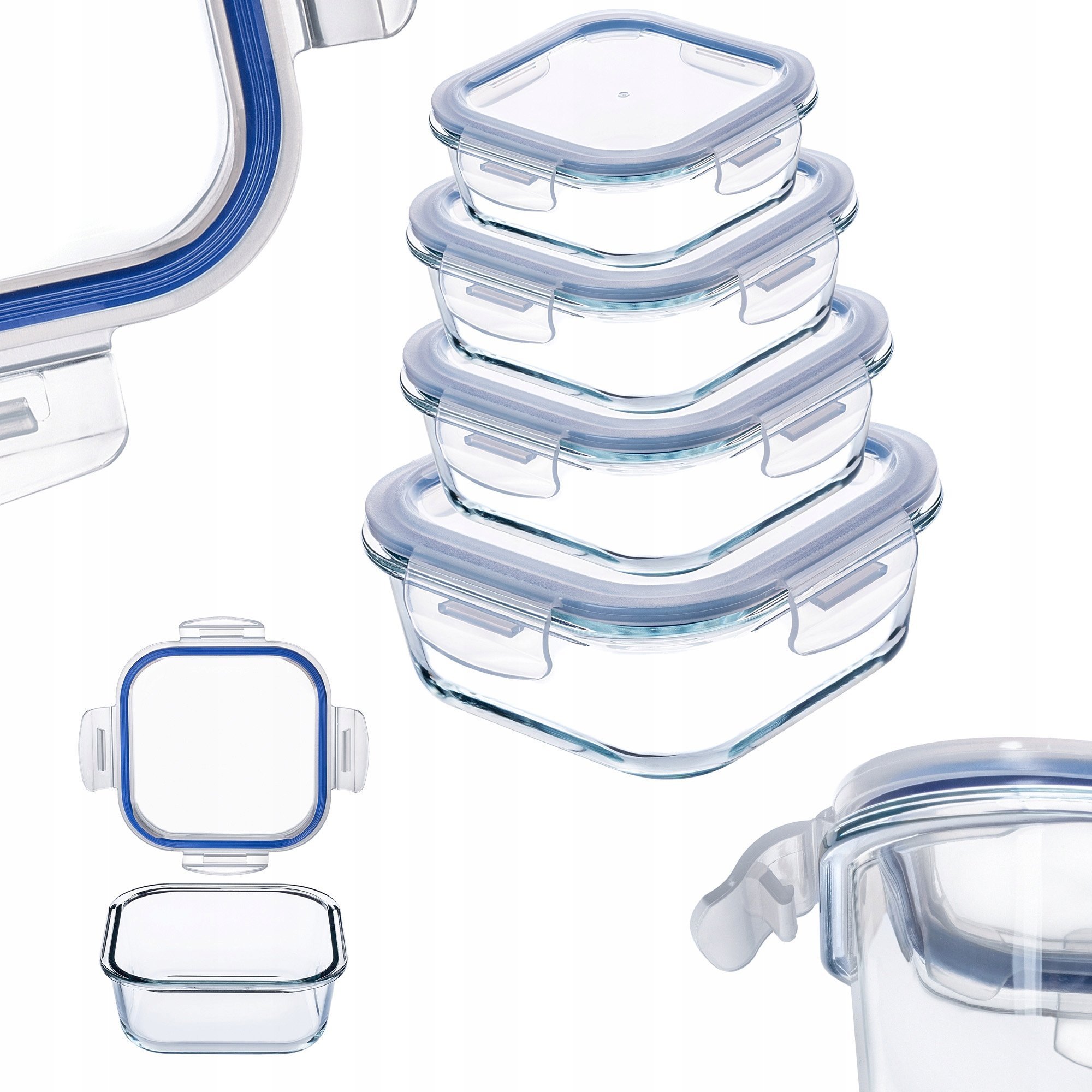 Kadax 4x KADAX Zestaw Pojemników Na Żywność Szklane Pokrywką Pudełko Kwadratowe