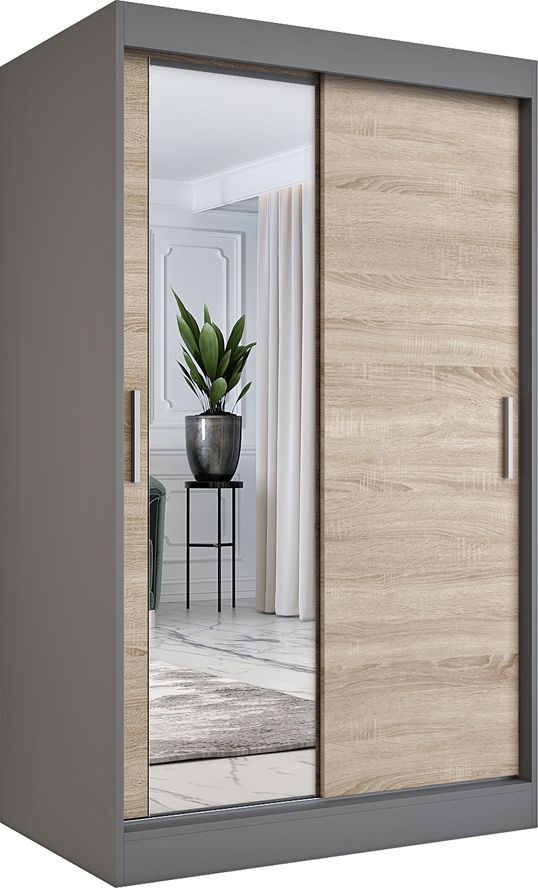 Elior Szafa przesuwna w dekorze antracyt + dąb sonoma - Lenora 3X