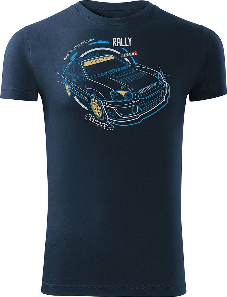 Topslang Koszulka z samochodem Subaru Impreza WRX rajdowa męska granatowa SLIM XXL