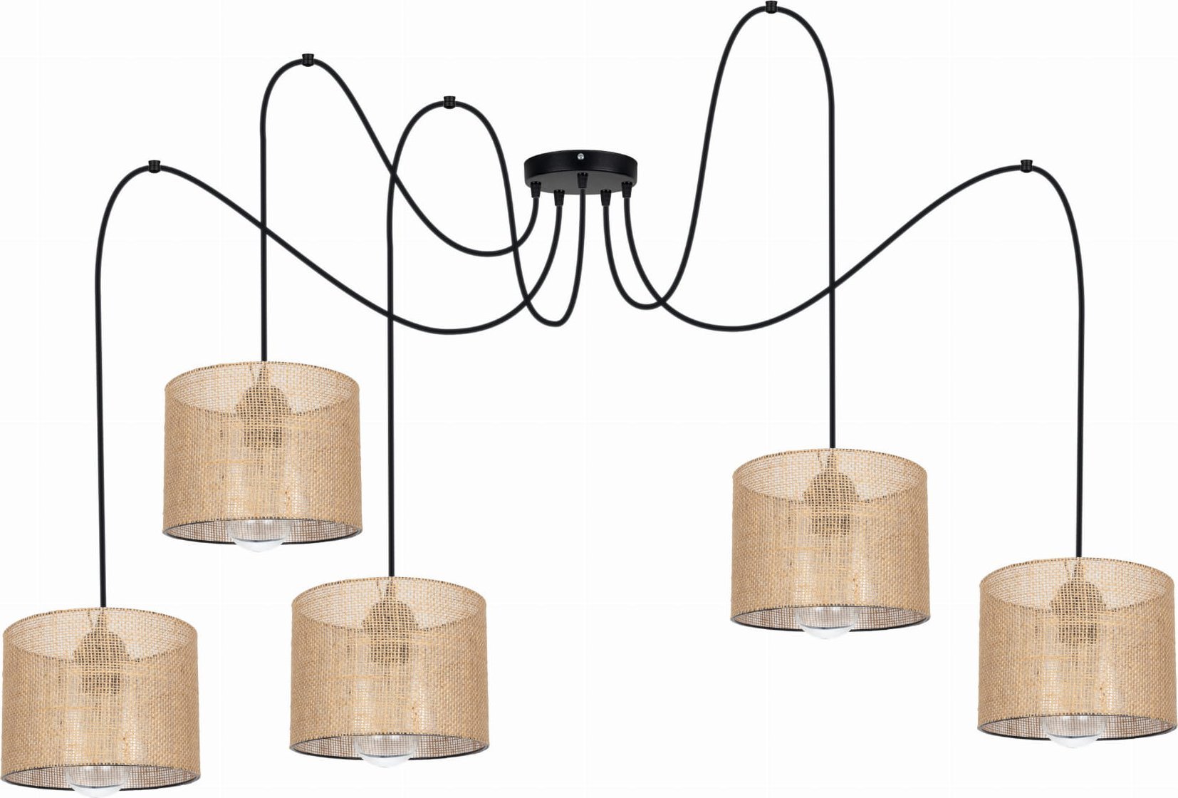 Lampa wisząca Solar Lampa sufitowa pająk BOHO len 5 żarówek czarna