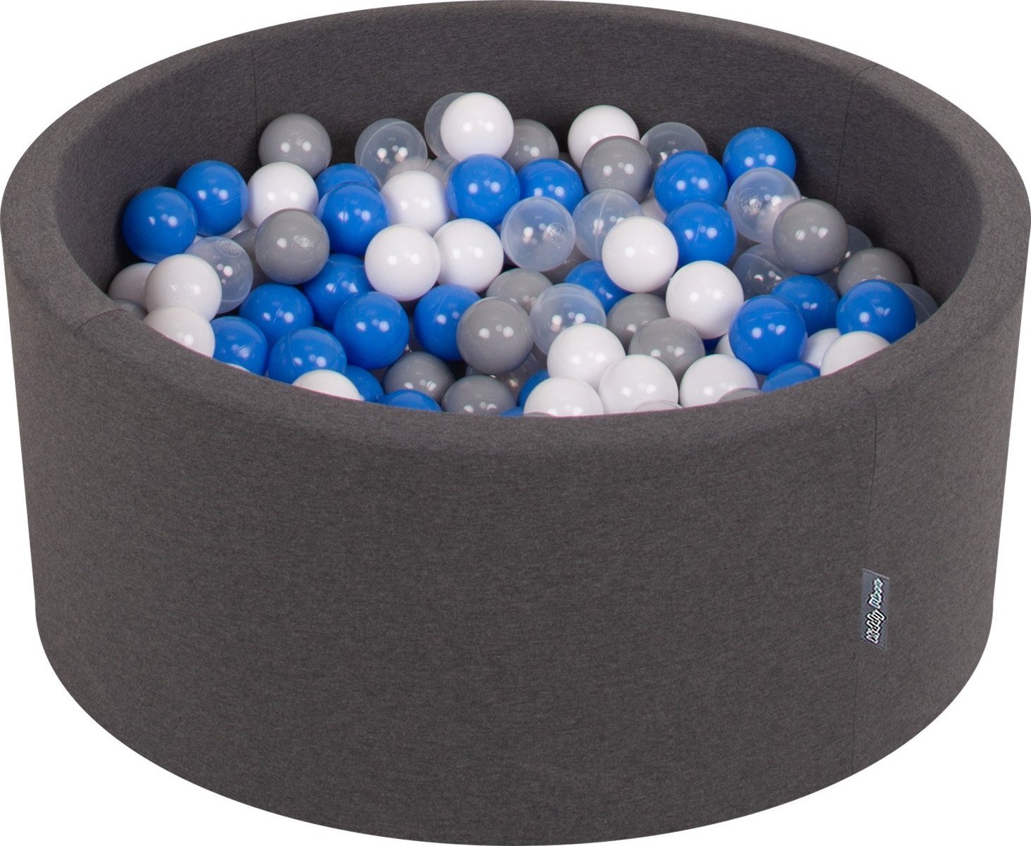 KiddyMoon KiddyMoon Suchy basen okrągły z piłeczkami 7cm 90x40 ciemnoszary: szary-biały-niebieski-transparent 90x40cm/200piłek Zabawka basen piankowy