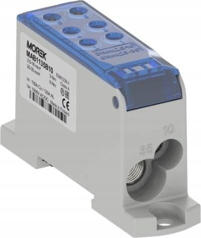 MOREK Blok dystrybucyjny - rozdzielczy OJL135A niebieski AL/CU we:1x2,5-35mm2 /1x2,5-10mm2 wy: 4x2,5-16mm2/2x2,5-10mm2 1000V MAB1135B1