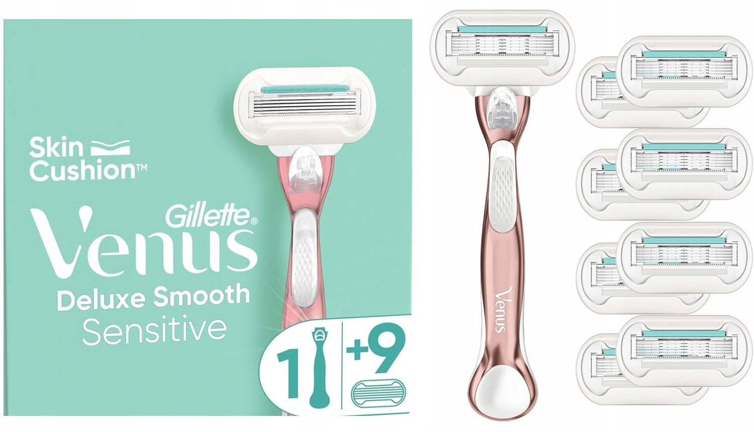 Gillette Venus Deluxe Smooth Sensitive Rosegold skustuvas + 9 skutimosi galvutės
