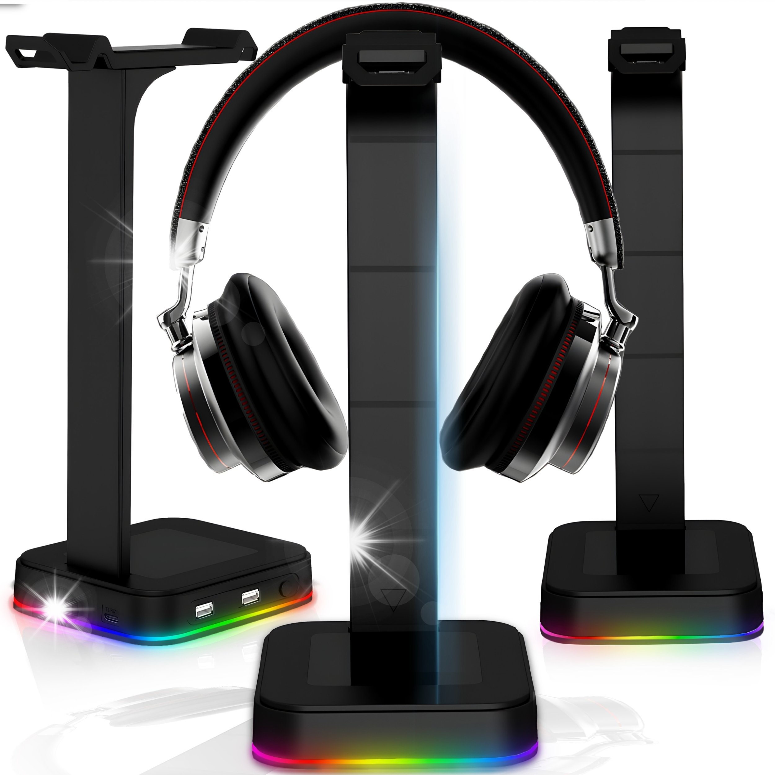 STOJAK STATYW UCHWYT NA SŁUCHAWKI GAMINGOWY PODOŚWIETLENIE RGB HUB + 2X USB