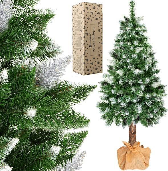 Springos Choinka sztuczna na pniu 180 cm sosna diamentowa ośnieżona, świąteczne drzewko UNIWERSALNY