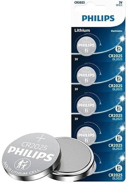 Bateria litowa, CR2025, CR2025, 3V, PHILIPS, blistr, 5-pack, CR2025P5/01B, guzikowa