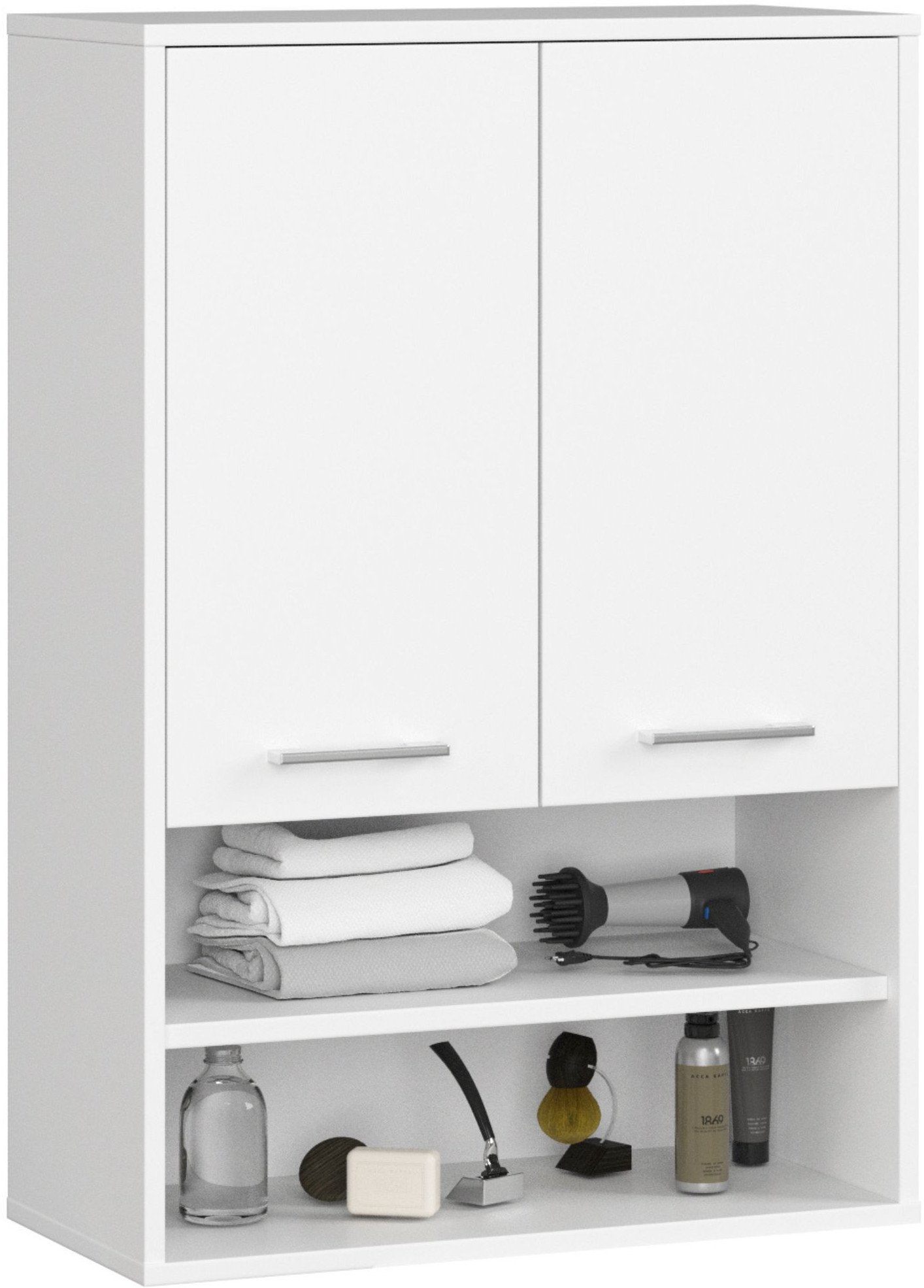 Szafka wisząca łazienkowa FIN 64 cm 2 drzwi 4 półki otwarta - biała