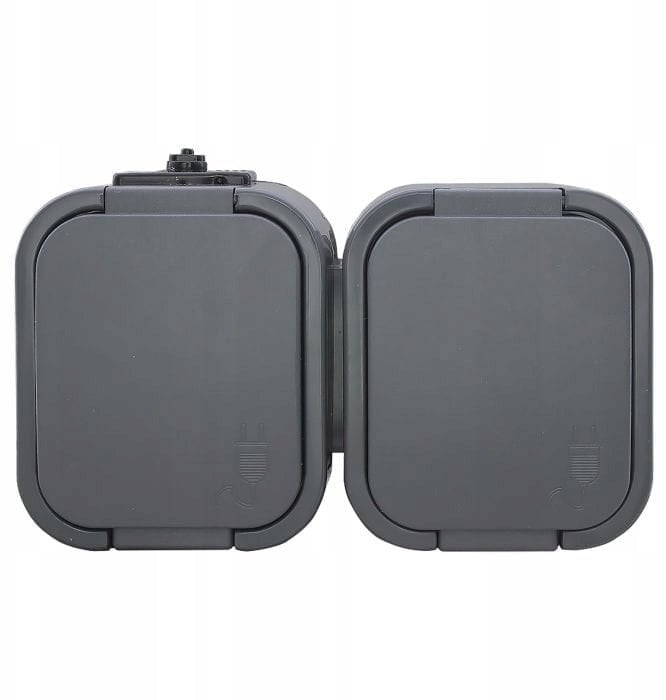 Gniazdo podwójne n/t 2x2P+Z, bryzgoszczelne z klapką B2, IP54, NT-6B2, szary,OR-OE-7806/G