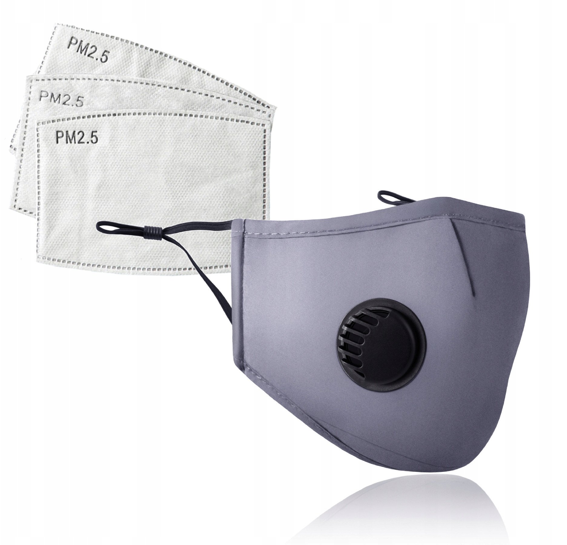 KOMPLET Maska SZARA Wielorazowa + 3x FILTR PM 2.5
