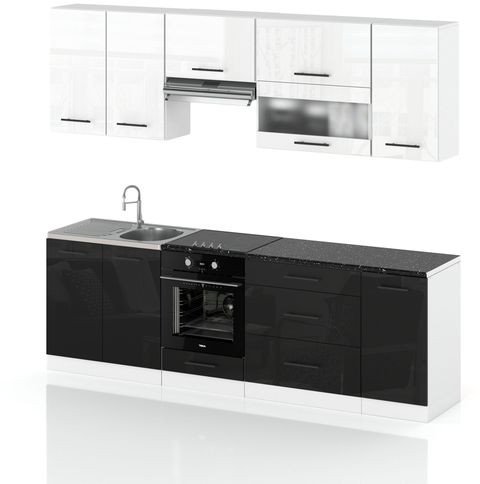 Meble Kuchenne Nowoczesne Kuchnia Modułowa Marocco 2.6m Biały Czarny Połysk
