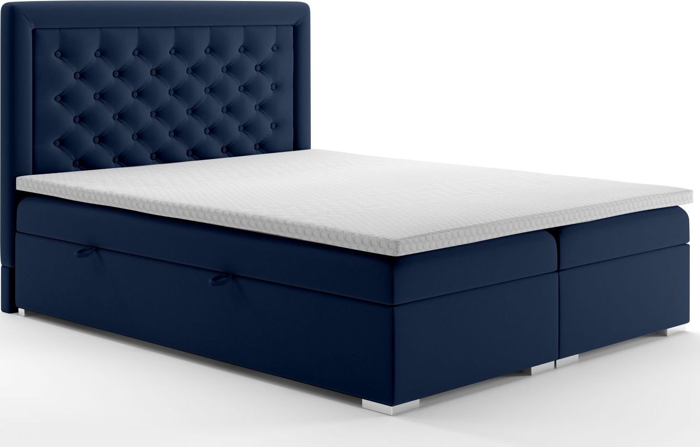 LAVERTO Łóżko kontynentalne AMIGO 160x200 granatowe velvet z pojemnikiem