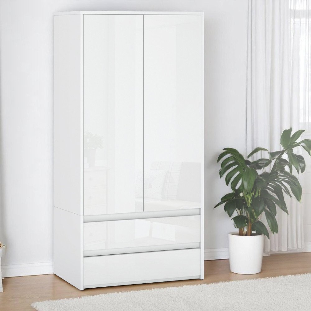Szafa 2 Szuflady Garderoba Do Salonu Biurowa Młodzieżowa Półka Biały Połysk