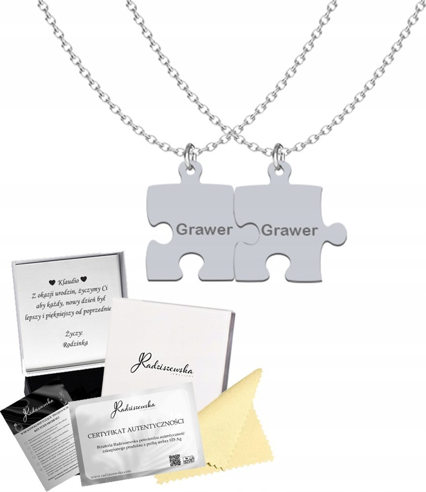 Radziszewska Jewellery Naszyjniki Srebrne Puzzel Przyjaźni Łańcuszek 925 GRAWER DEDYKACJA GRATIS