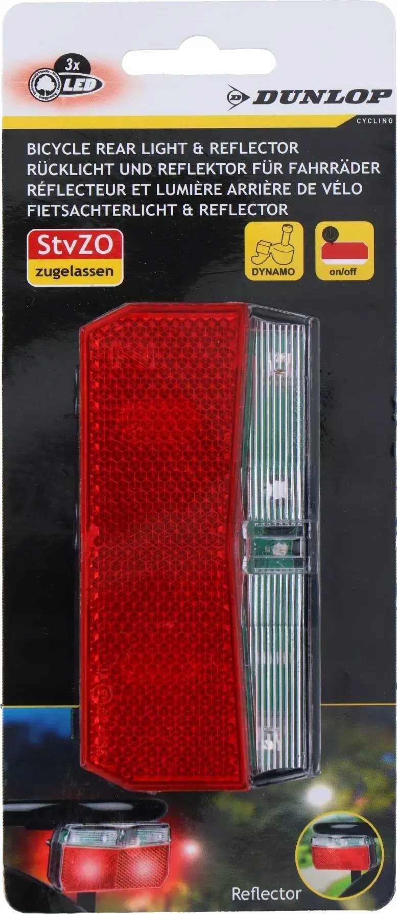 Dunlop TYLNE ŚWIATŁO ROWEROWE 3 LED SMD DUNLOP ZASILANIE DYNAMO