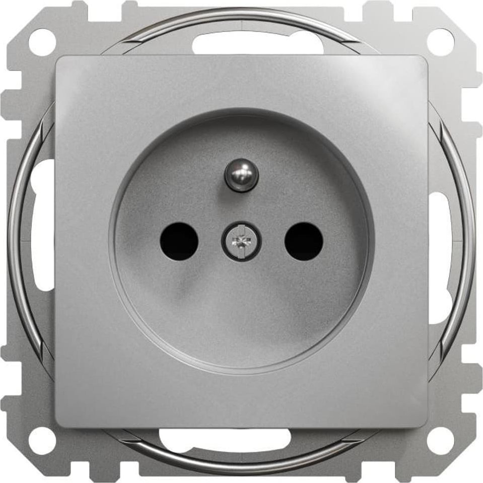 Schneider Electric Sedna Design, Gniazdo 2P+PE z przesłonami, srebrne aluminium