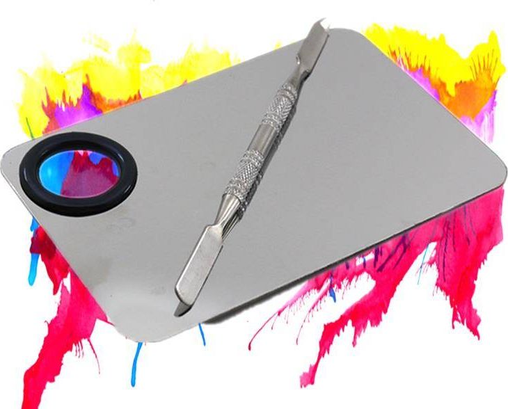 Aptel AG167F PALETA DO MIESZANIA KOSMETYKÓW + PODSTAWKA NA LAKIERY stal nierdzewna