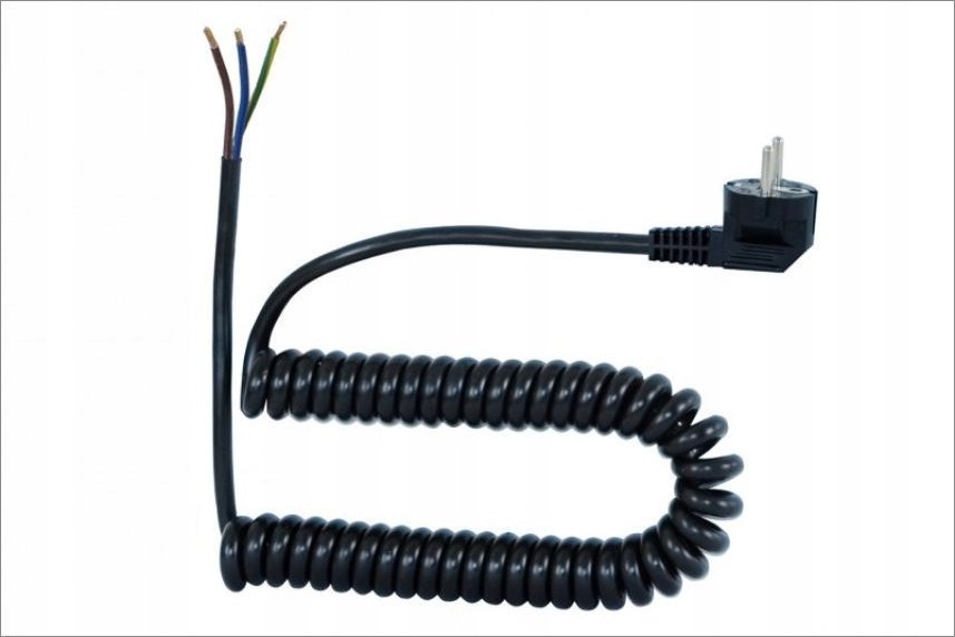 F-Elektro Sznur przyłączeniowy spiralny - wtyczka kątowa 3x1,5 05VVH8-F czarny - 5mb