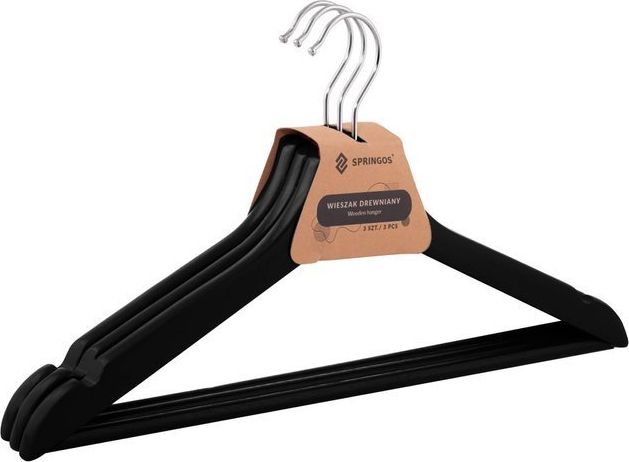 Springos Wieszaki na ubrania drewniane zestaw 3 szt. czarne UNIWERSALNY