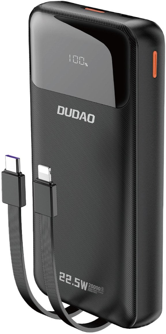 Powerbank Dudao K15Pro 20000mAh 22.5W PD USB-C / USB-A / wbudowane kable Lightning, USB-C czarny