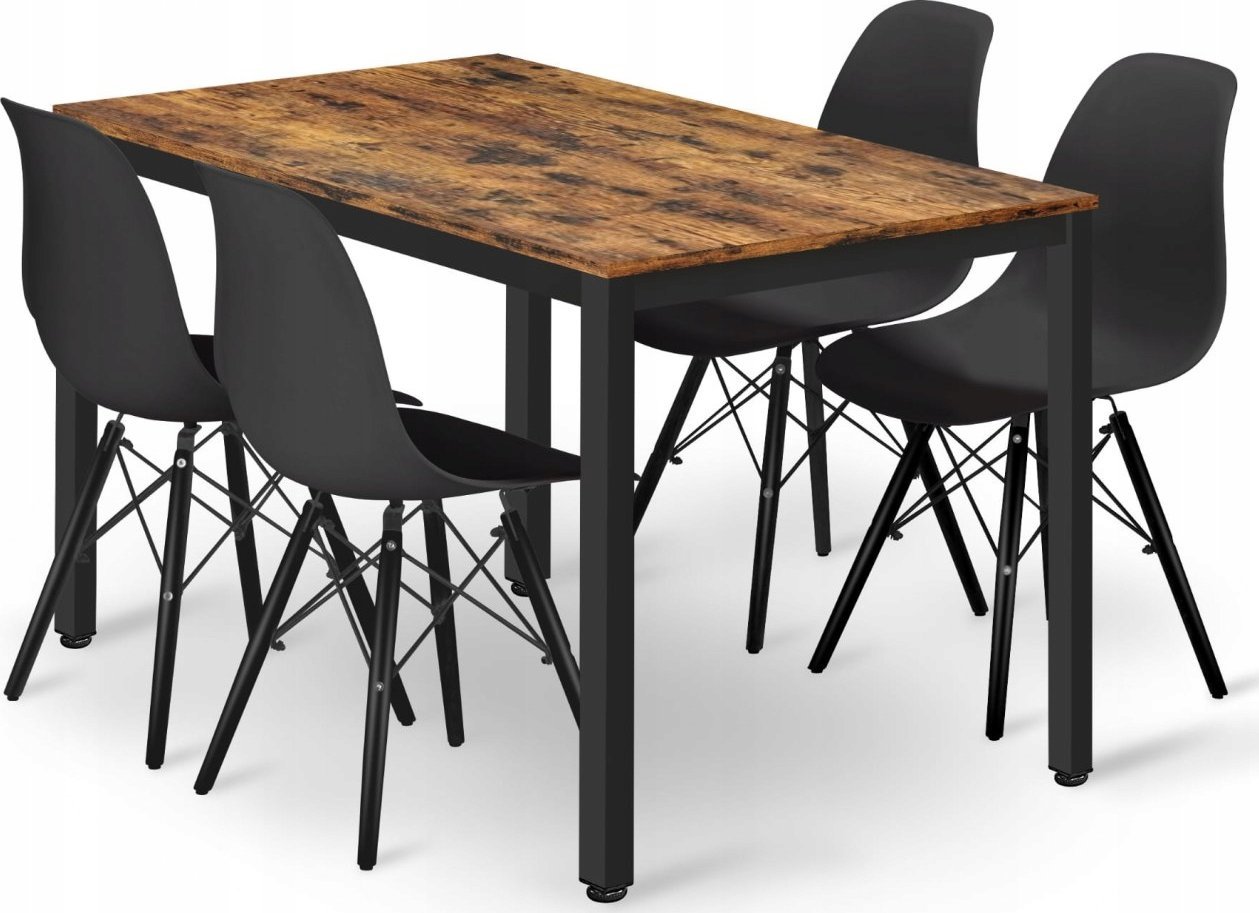 Leobert Zestaw stół prostokątny TESSA 120x60 rustykalny + 4 krzesła OSAKA czarne