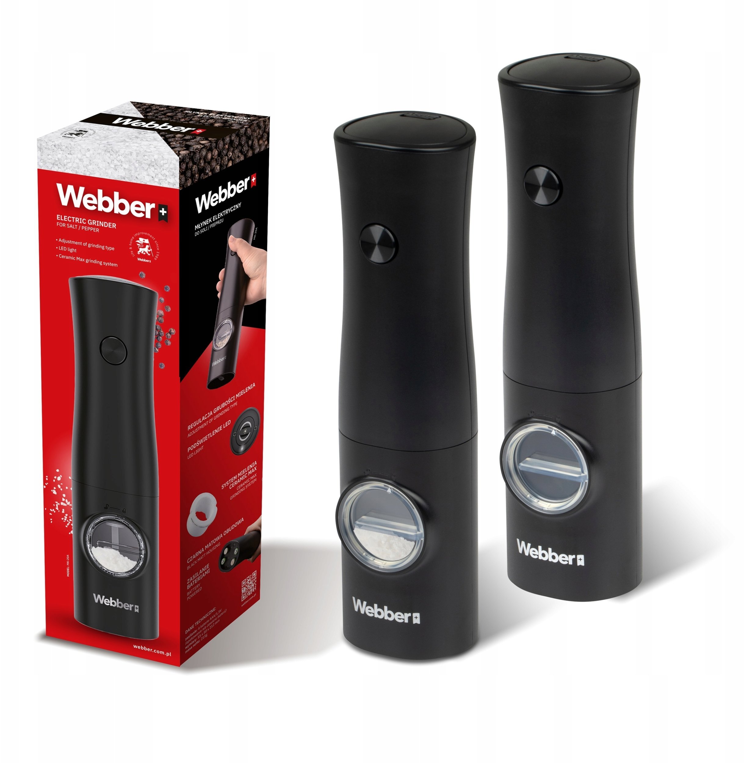 MŁYNEK DO PIEPRZU I SOLI ELEKTRYCZNY na BATERIE MŁYNEK DO SOLI 2 SZT