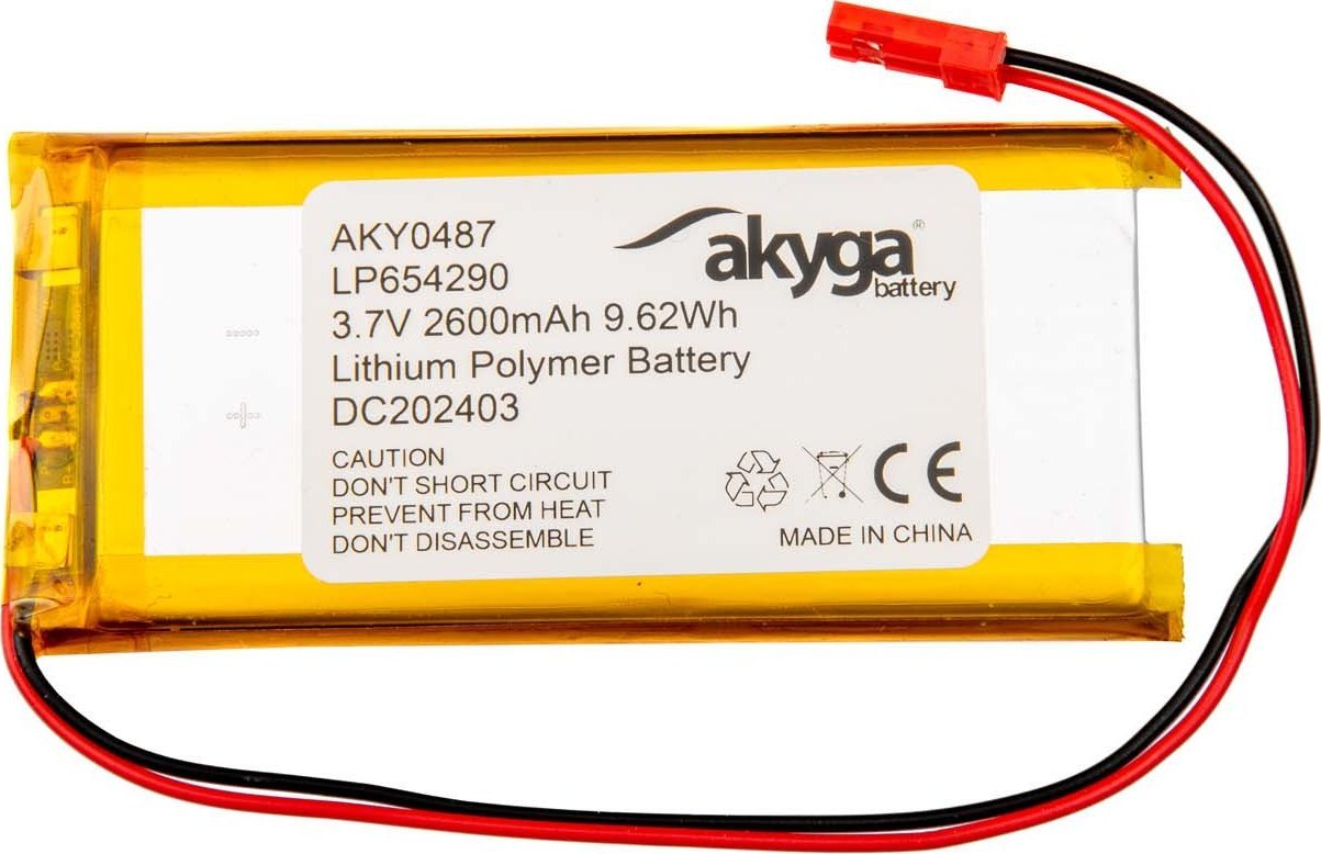Akumulator Li-Po LP654290 Akyga AKY0487 3.7V / 2600mAh PCM złącze JST 2-Pin 150mm