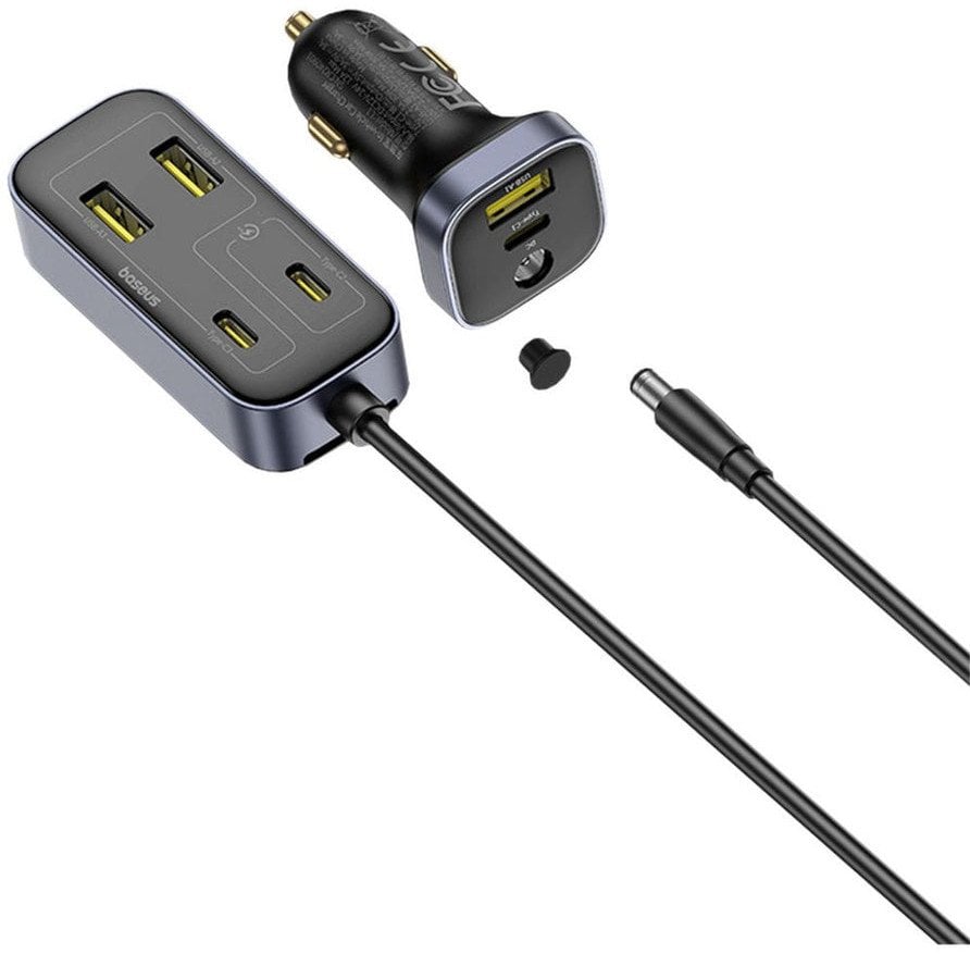 Ładowarka samochodowa Baseus BackseatPal L1 110W 3 x USB-A + 3 x USB-C z przedłużaczem 1,5 m - czarna