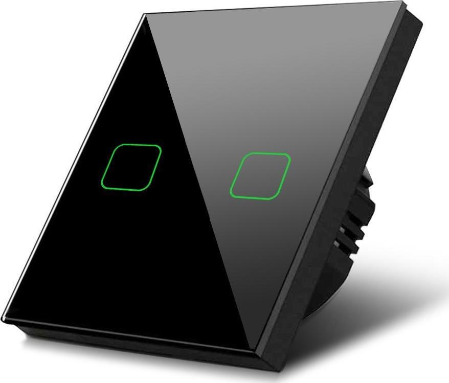 Maclean Włącznik światła dotykowy Maclean MCE712B podwójny, schodowy, krzyżowy szklany, czarny z kwadratowym podśw. przycisku, 86x86mm