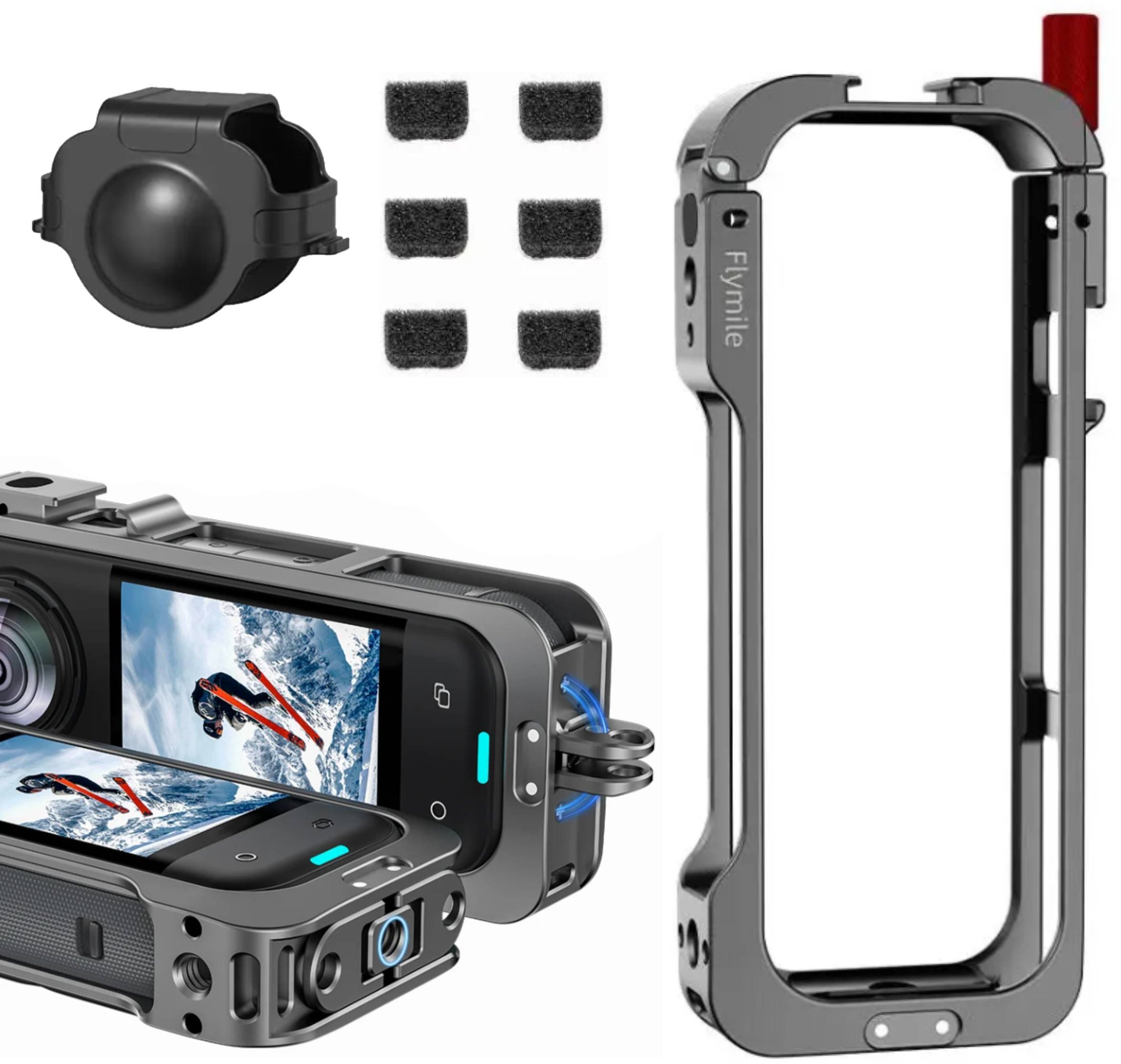 ALUMINIOWA OBUDOWA RAMA KLATKA OCHRONNA MECHANIZM BLOKADY DO INSTA360 X5 + OSŁONA OBIEKTYWU