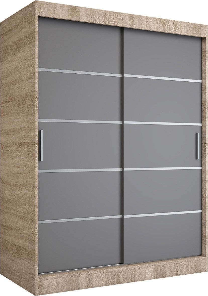 MKPOL Szafa przesuwna MODUO COMFORT 150 dąb sonoma/antracyt z listwami