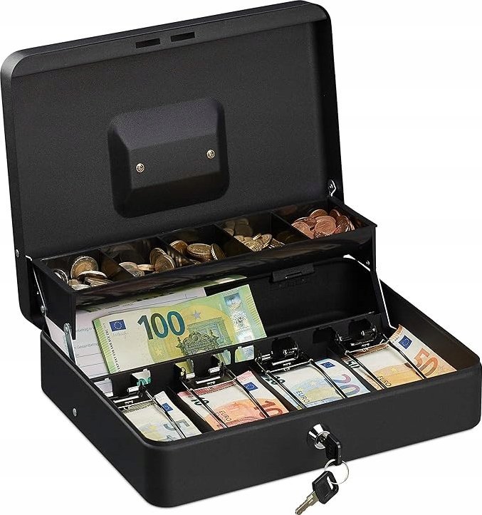 Total shopping Metalowa Kasetka Na Pieniądze Banknoty Bilon Skrzynka Schowek Pojemna Knu-02Bl