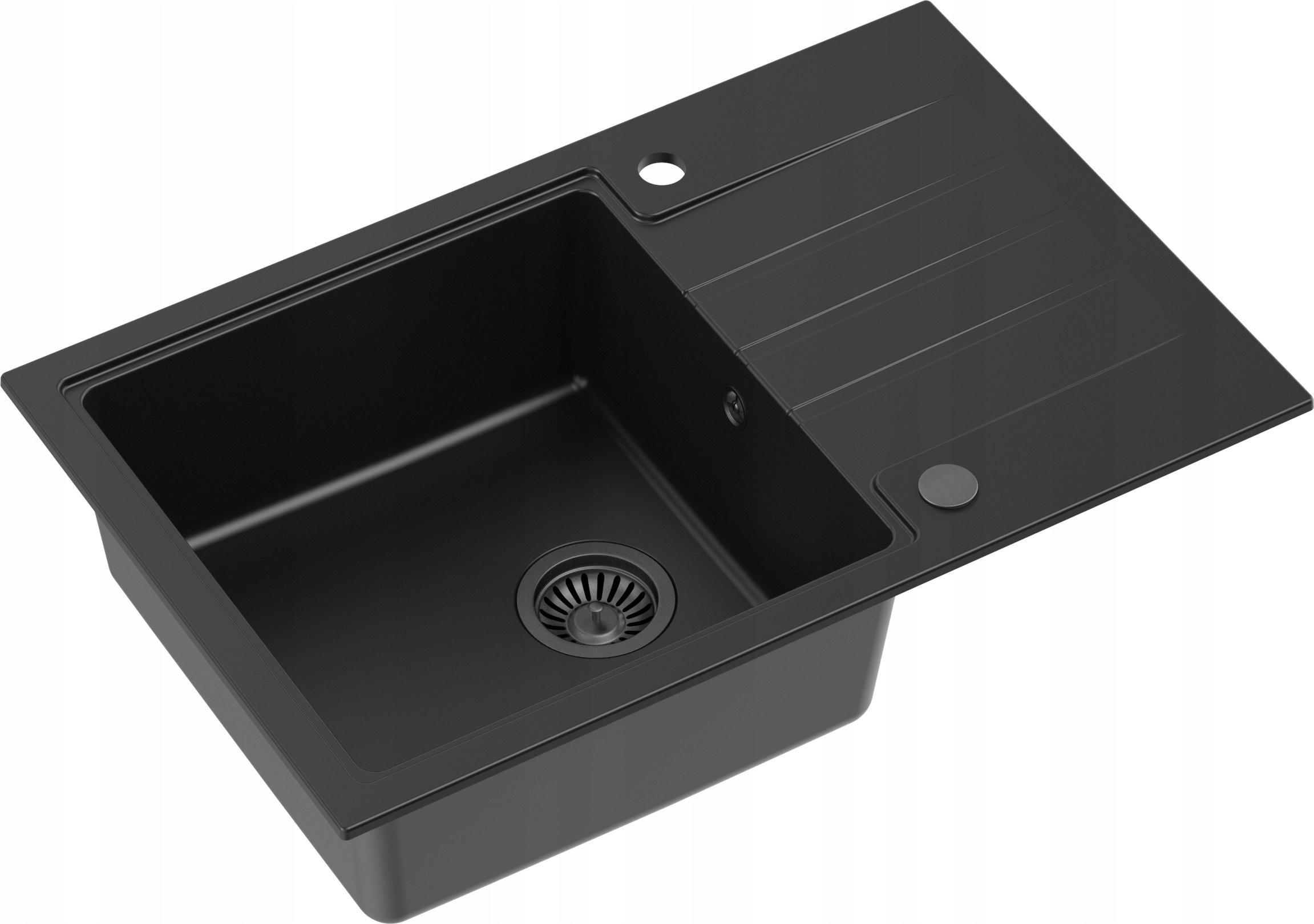 Zlewozmywak GraniteQ PETER 111 zlewozmywak granitowy pure carbon 1-komorowy z/o (78x50x20) z syfonem pure carbon i zaślepką kol. czarny