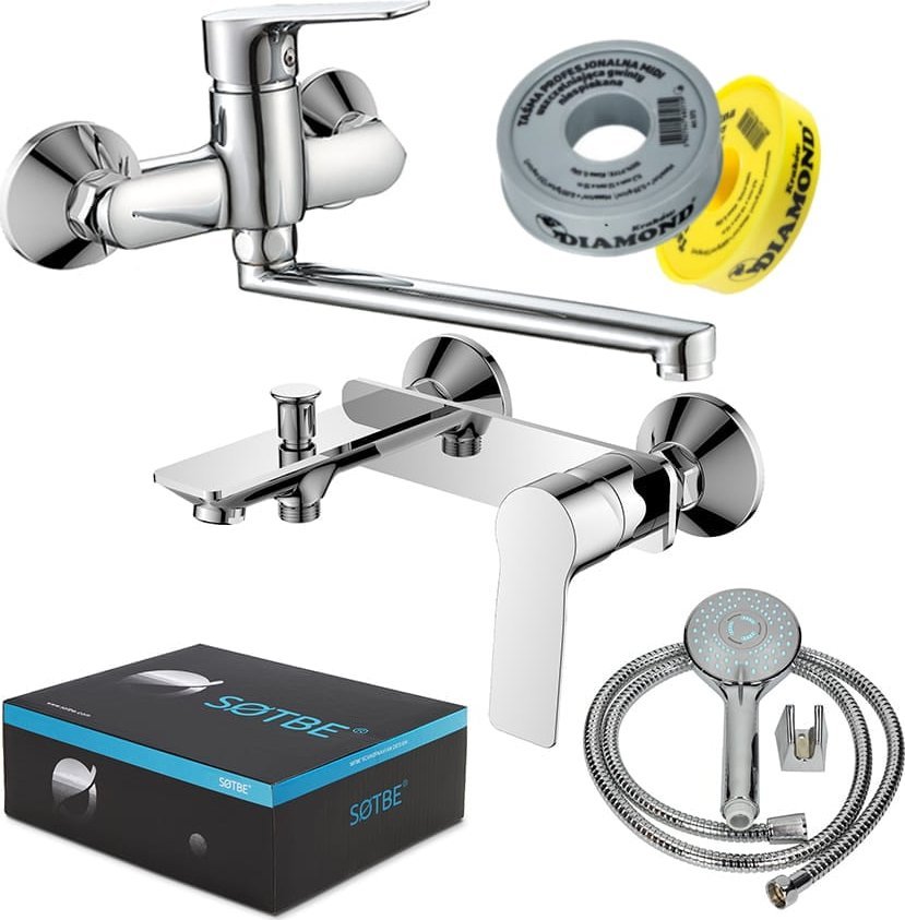 Bateria umywalkowa Sotbe SOTBE NEA asymetryczna bateria wannowa ścienna + bateria umywalkowa ścienna