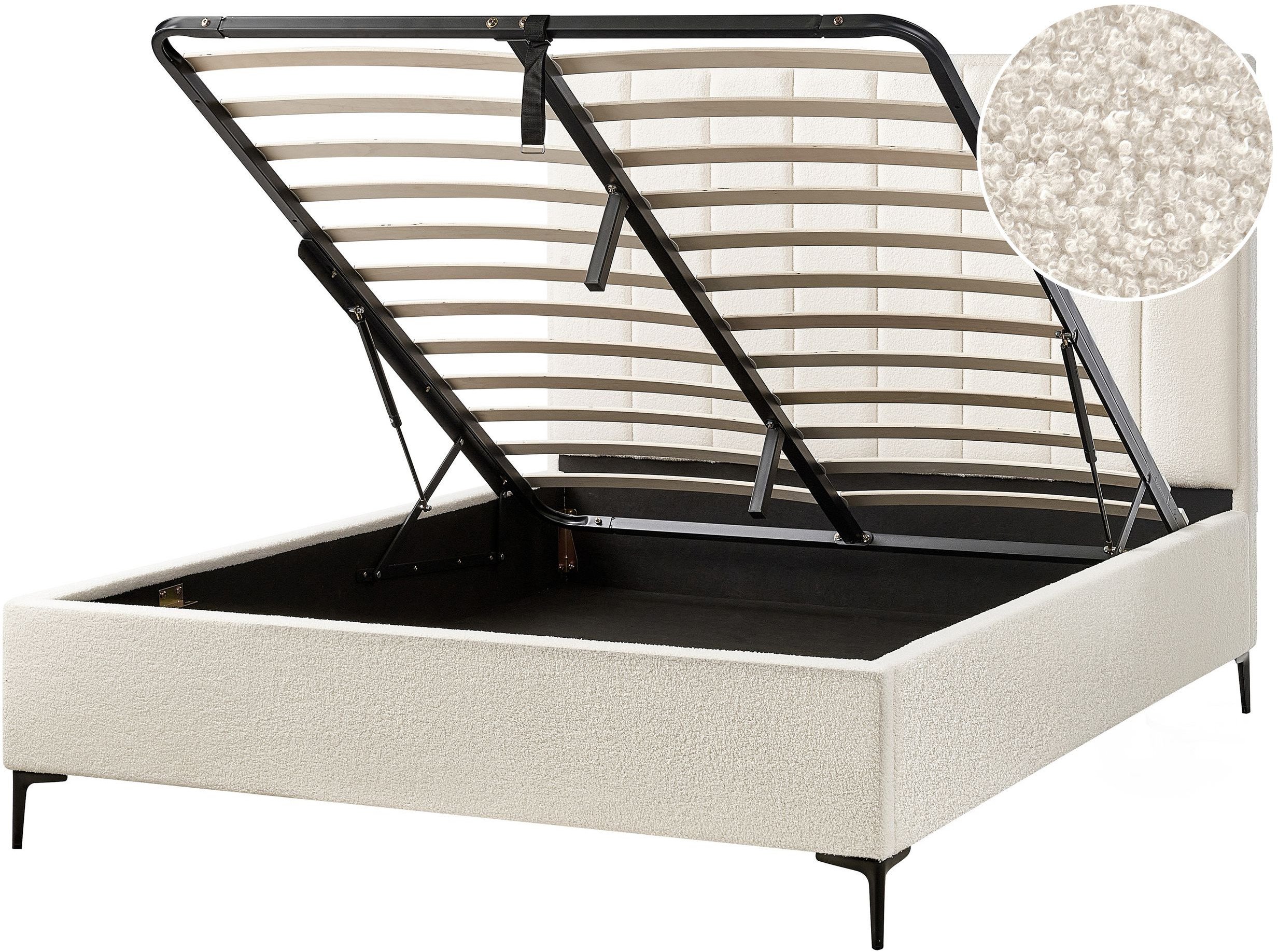 Łóżko z pojemnikiem Boucle SEZANNE 160 x 200 cm Złamana biel