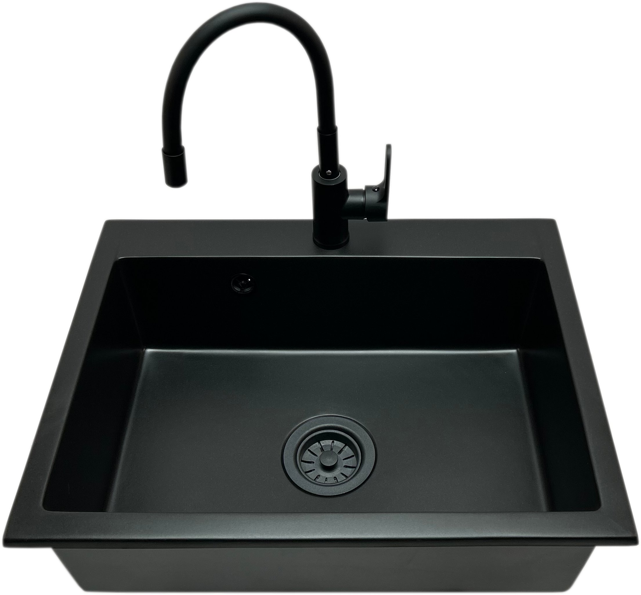 Zlewozmywak jednokomorowy ELAN czarny + bateria flex ESPIA czarna