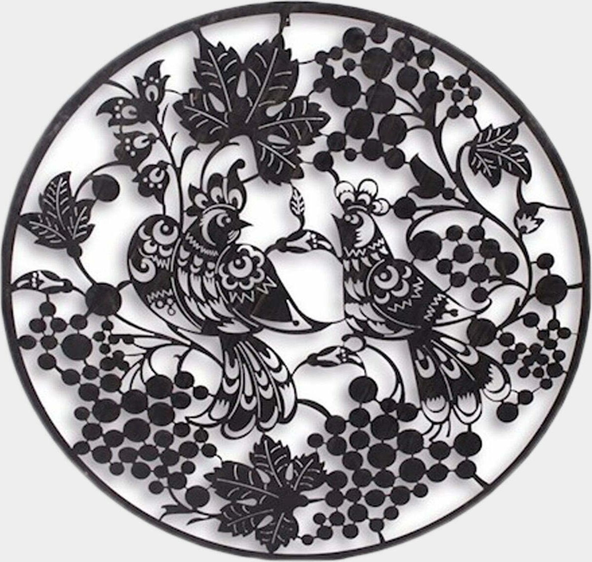 rzezbyzbrazu Metalowy Panel Ścienny Ażurowy Okrągły Brąz Ptaki wśród Winorośli