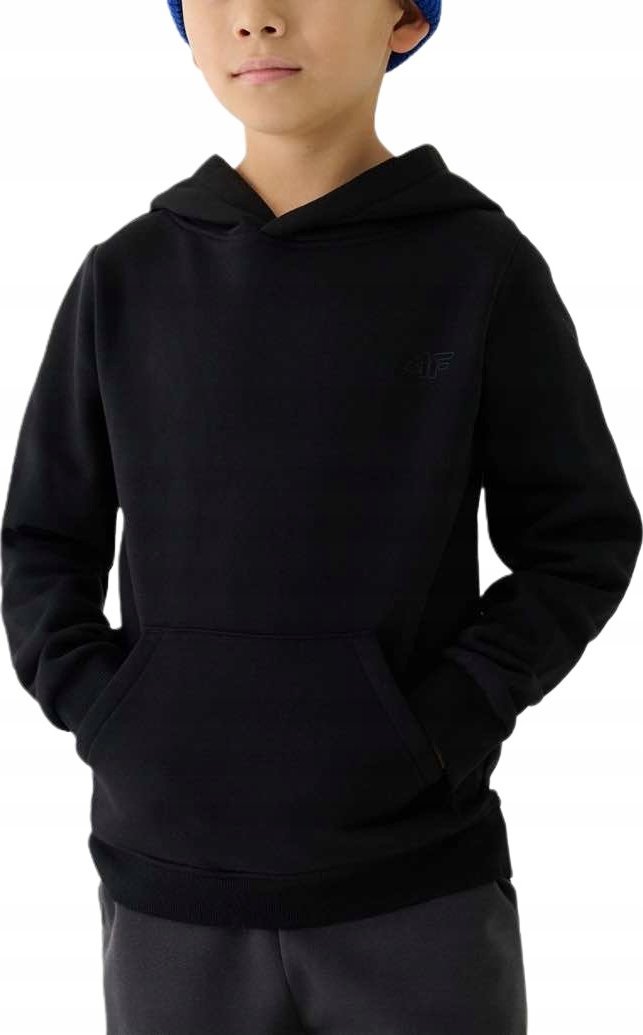 BLUZA CHŁOPIĘCA 4F DRESOWA Z KAPTUREM BAWEŁNA CIEPŁA PREZENT CZARNA 140 cm