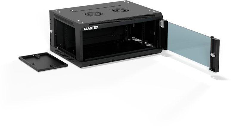 Szafa wisząca 19" 4U 600x450, drzwi szklane jednoskrzydłowe, tył osłona pełna demontowalna, osłony boczne pełne demontowalne zamykane na klucz, 4 belk