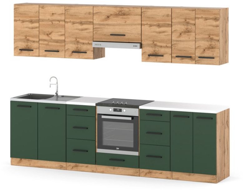 Kuchnia Piekarnik Roma Modułowa Blat 2.8m Wotan Dąb Wotan Butelkowa Zieleń