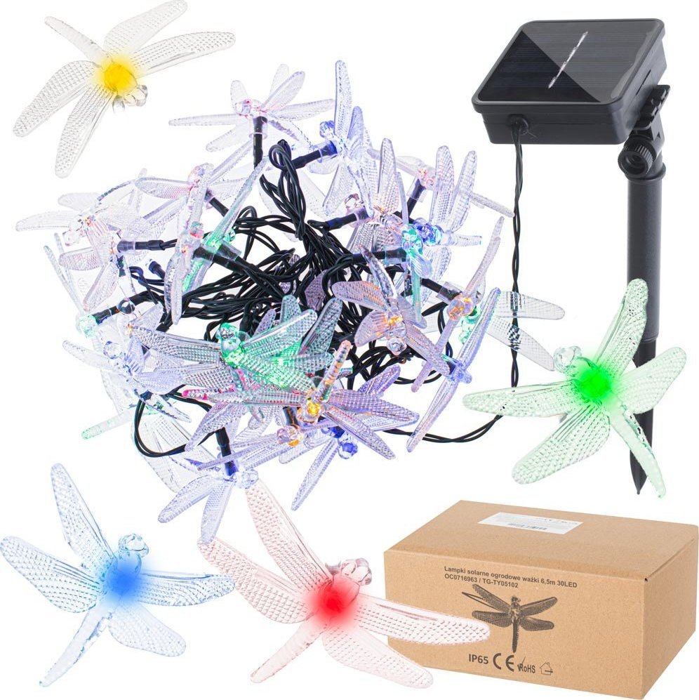 Dekoracja świąteczna Aigostar Lampki ogrodowe solarne ważki 6,5m 30LED multikolor