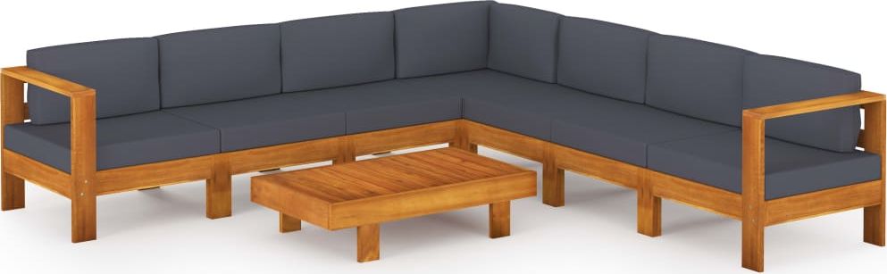 vidaXL 8-cz. zestaw mebli ogrodowych, ciemnoszare poduszki, akacja