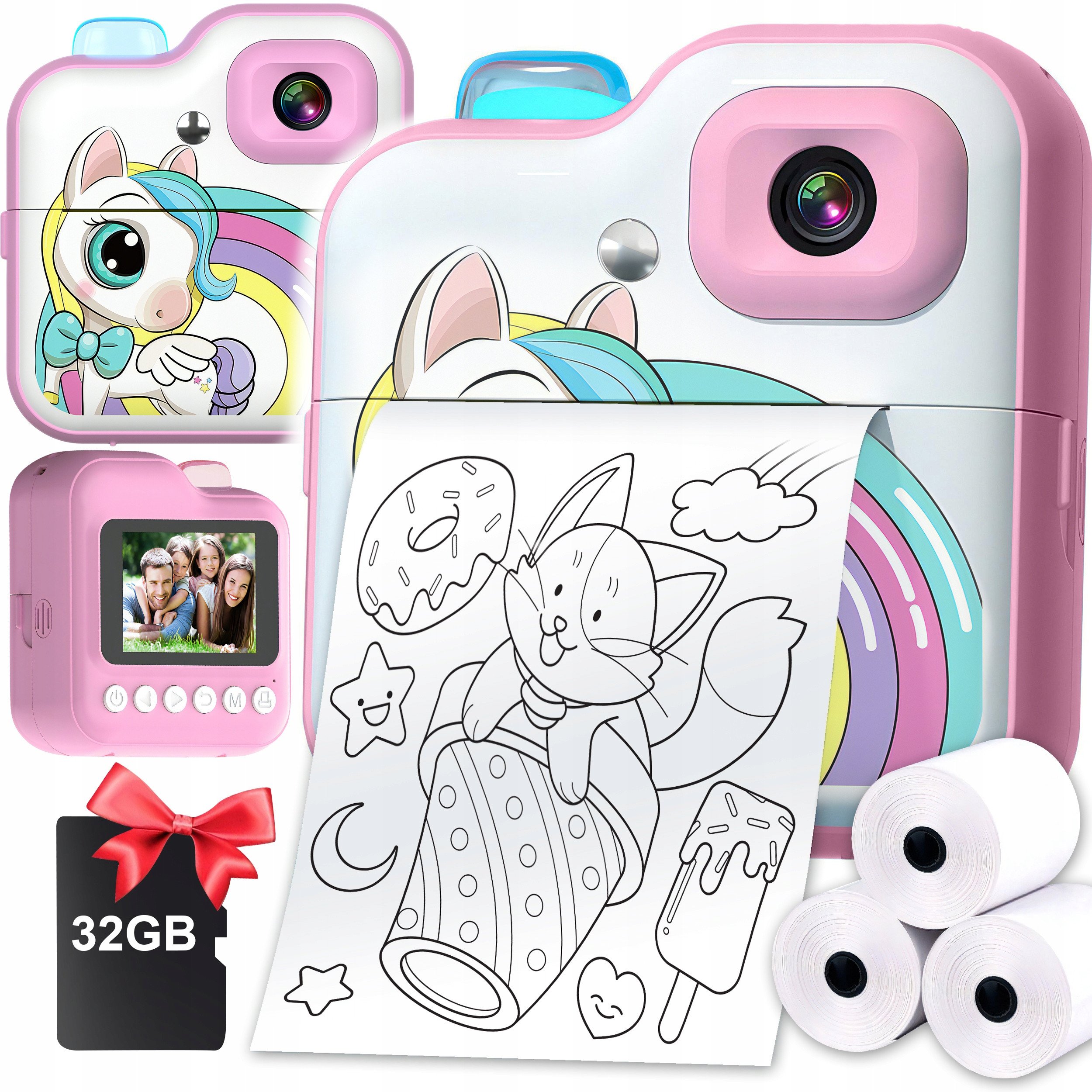 Aparat Natychmiastowy Cyfrowy Drukarka Termiczna Karta Pamięci Microsd 32Gb