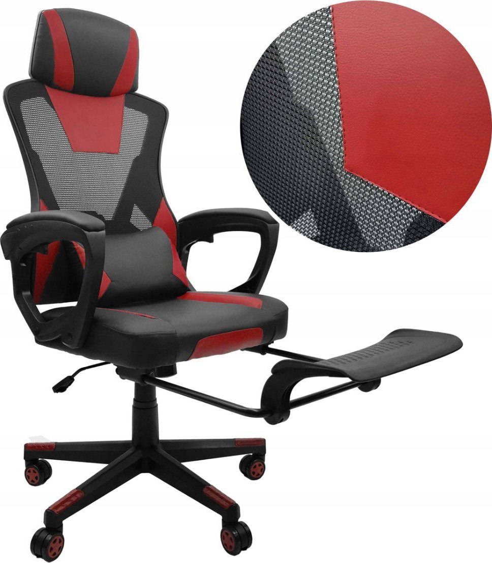 Fotel biurowy gamingowy obrotowy dla graczy KG100 + podnóżek czerwony + czarny
