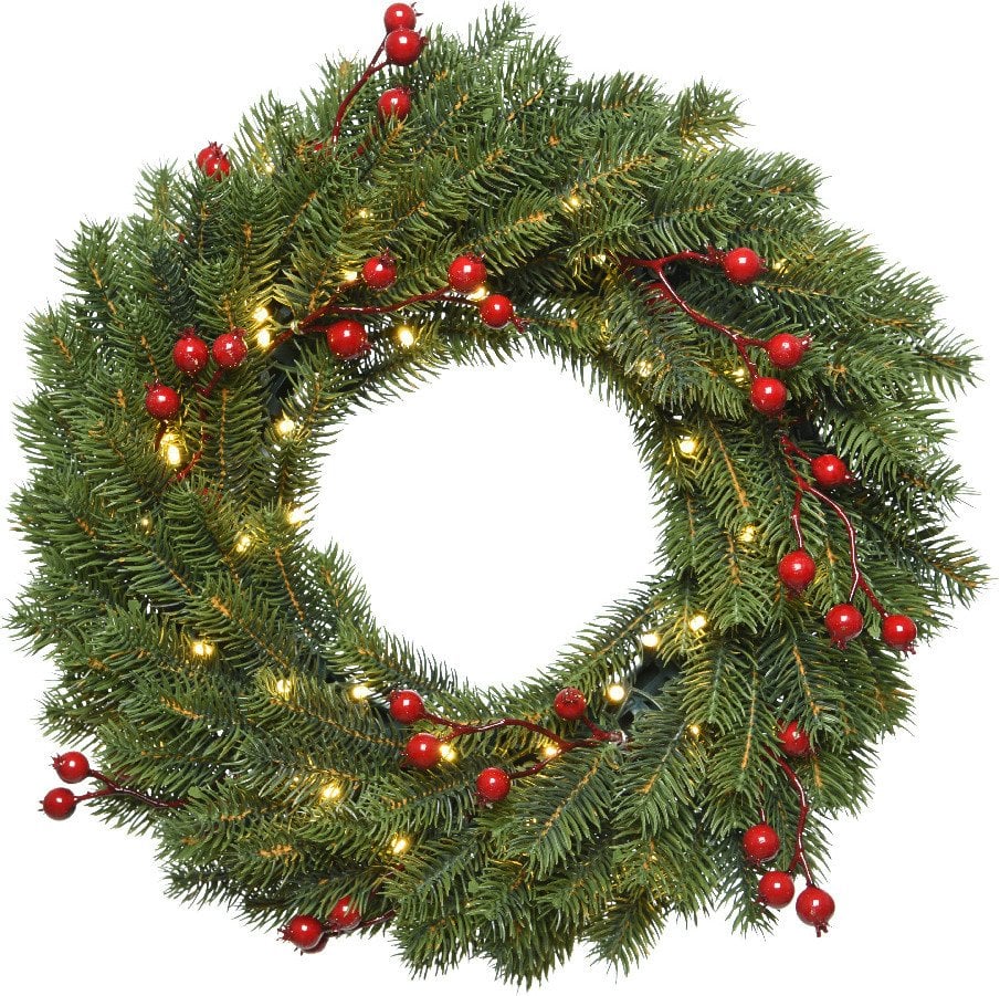Enne Greta conifer wreath with berries and LED lights, 40 cm