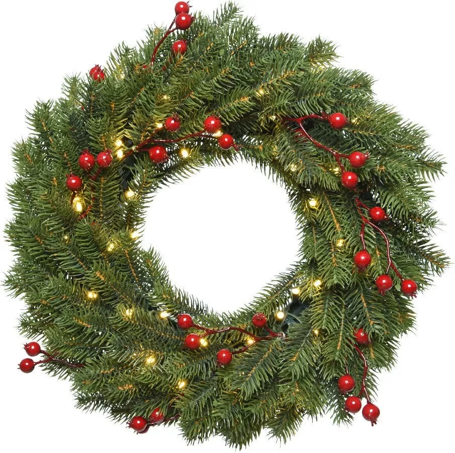 Enne Greta conifer wreath with berries and LED lights, 40 cm
