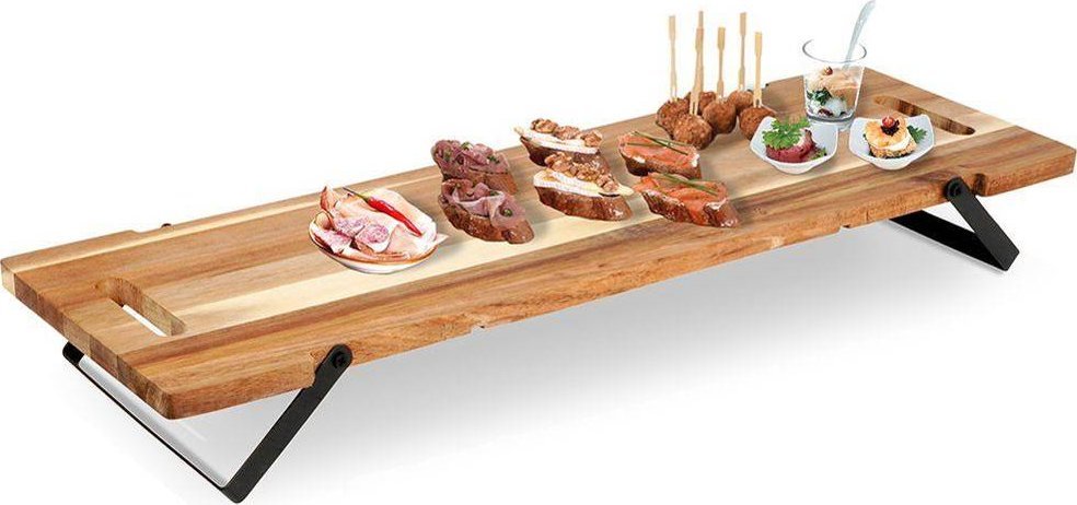 Deska do krojenia Excellent Houseware Taca deska do serwowania drewniana na składanych nóżkach 67,5x19,3x7,5 cm