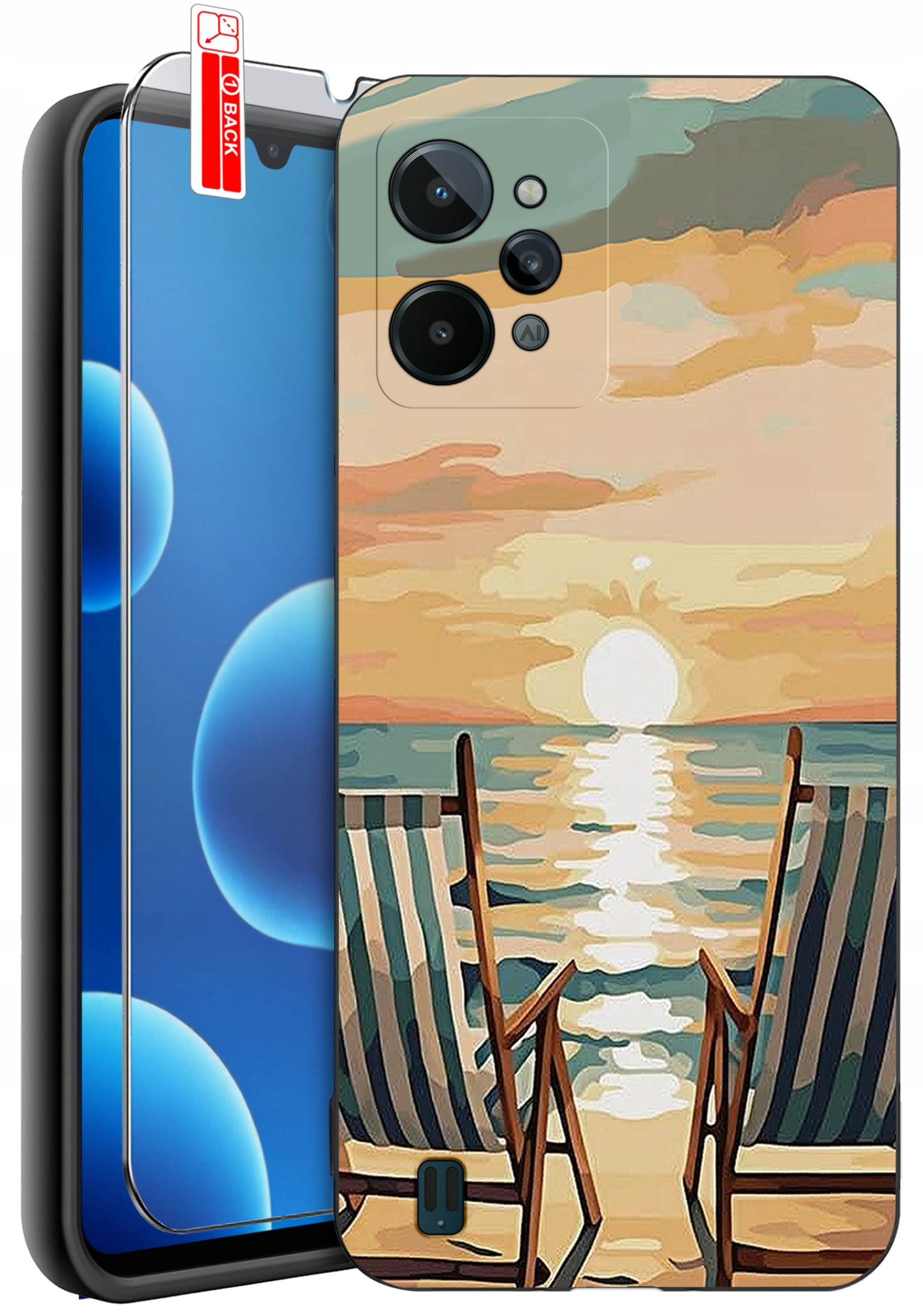 ETUI do Realme C31| WZORY | SILIKONOWE MATT CASE + SZKŁO 9H